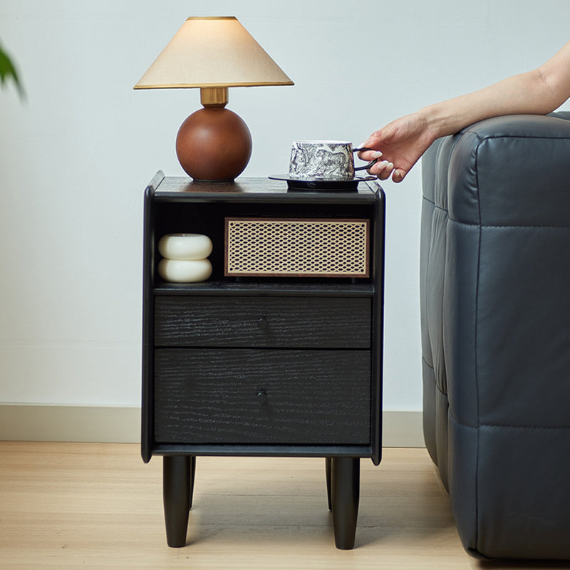 Traditional Vintage Rubberwood Paulownia Wood Solid Wood Multi-Layer Board Rectangular Nightstand 2-Drawer For Bedroom