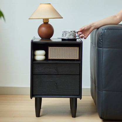 Traditional Vintage Rubberwood Paulownia Wood Solid Wood Multi-Layer Board Rectangular Nightstand 2-Drawer For Bedroom
