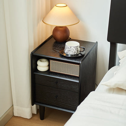 Traditional Vintage Rubberwood Paulownia Wood Solid Wood Multi-Layer Board Rectangular Nightstand 2-Drawer For Bedroom