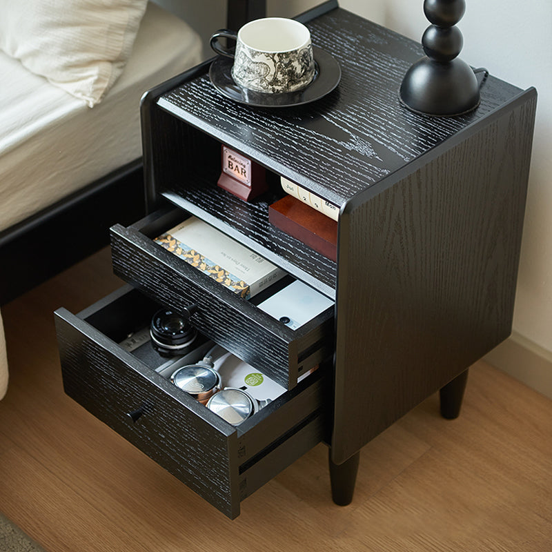 Traditional Vintage Rubberwood Paulownia Wood Solid Wood Multi-Layer Board Rectangular Nightstand 2-Drawer For Bedroom
