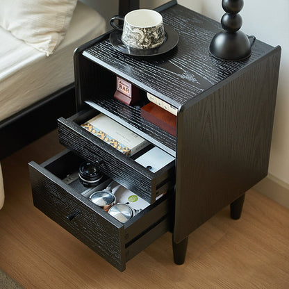 Traditional Vintage Rubberwood Paulownia Wood Solid Wood Multi-Layer Board Rectangular Nightstand 2-Drawer For Bedroom