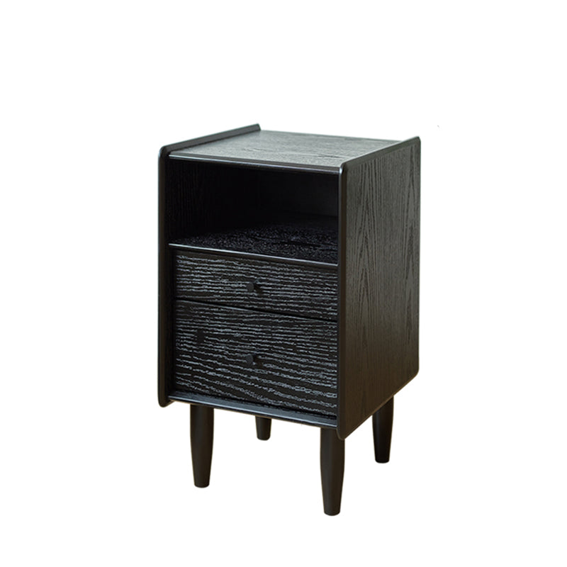 Traditional Vintage Rubberwood Paulownia Wood Solid Wood Multi-Layer Board Rectangular Nightstand 2-Drawer For Bedroom