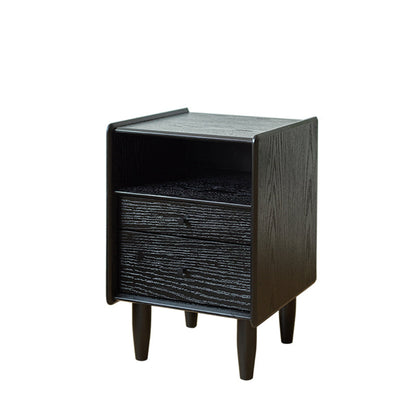 Traditional Vintage Rubberwood Paulownia Wood Solid Wood Multi-Layer Board Rectangular Nightstand 2-Drawer For Bedroom
