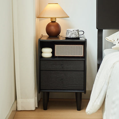 Traditional Vintage Rubberwood Paulownia Wood Solid Wood Multi-Layer Board Rectangular Nightstand 2-Drawer For Bedroom