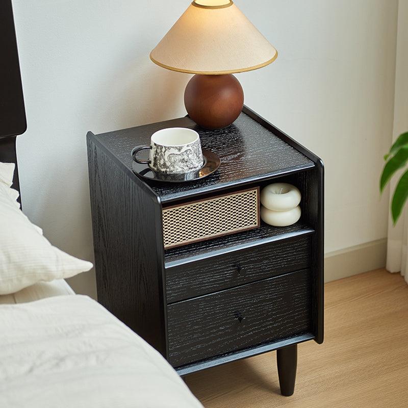 Traditional Vintage Rubberwood Paulownia Wood Solid Wood Multi-Layer Board Rectangular Nightstand 2-Drawer For Bedroom