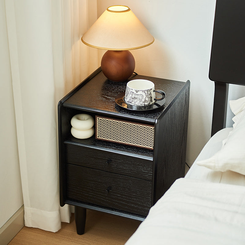 Traditional Vintage Rubberwood Paulownia Wood Solid Wood Multi-Layer Board Rectangular Nightstand 2-Drawer For Bedroom
