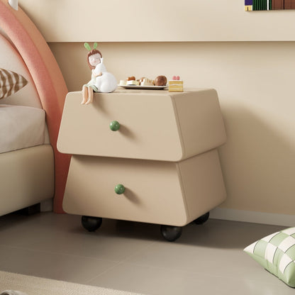 Modern Minimalist Trapezoidal Solid Wood Cat Scratching Leather Nightstand 2-Drawer For Bedroom