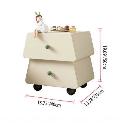 Modern Minimalist Trapezoidal Solid Wood Cat Scratching Leather Nightstand 2-Drawer For Bedroom