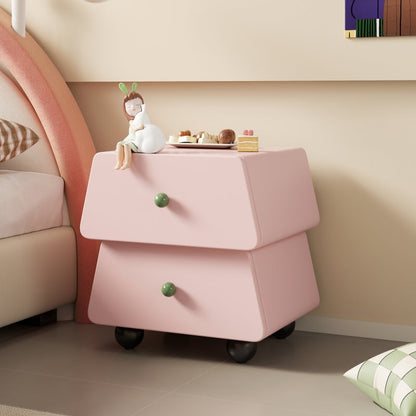 Modern Minimalist Trapezoidal Solid Wood Cat Scratching Leather Nightstand 2-Drawer For Bedroom