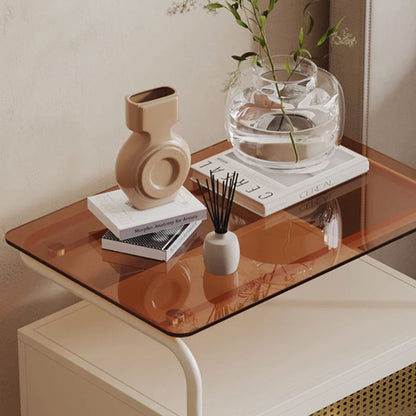Contemporary Industrial Tempered Glass Iron Rectangular Nightstand 1-Drawer For Bedroom