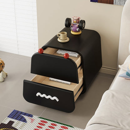 Contemporary Nordic Pine Wood Cat Scratching Leather Solid Wood Multi-Layer Board Trapezoidal Nightstand 2-Drawer For Bedroom