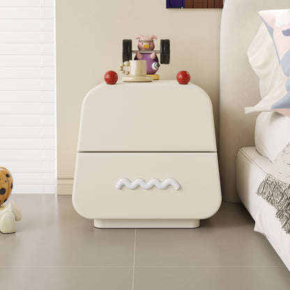 Contemporary Nordic Pine Wood Cat Scratching Leather Solid Wood Multi-Layer Board Trapezoidal Nightstand 2-Drawer For Bedroom