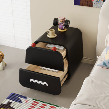 Contemporary Nordic Pine Wood Cat Scratching Leather Solid Wood Multi-Layer Board Trapezoidal Nightstand 2-Drawer For Bedroom