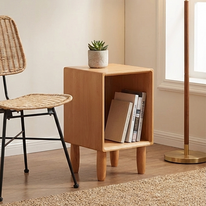 Modern Minimalist Rectangular Beech Wood Paulownia Wood Veneer Nightstand 1-Cabinet For Living Room & Bedroom