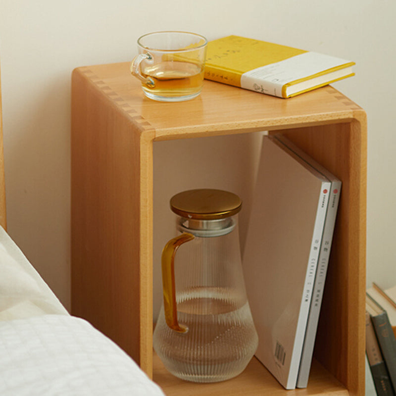 Modern Minimalist Rectangular Beech Wood Paulownia Wood Veneer Nightstand 1-Cabinet For Living Room & Bedroom