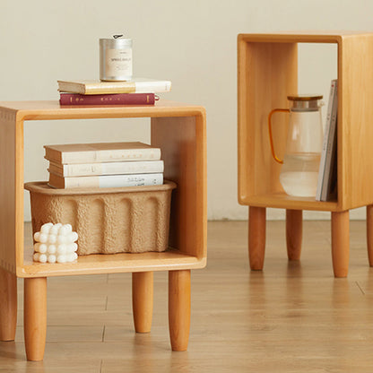 Modern Minimalist Rectangular Beech Wood Paulownia Wood Veneer Nightstand 1-Cabinet For Living Room & Bedroom