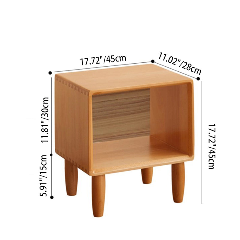 Modern Minimalist Rectangular Beech Wood Paulownia Wood Veneer Nightstand 1-Cabinet For Living Room & Bedroom