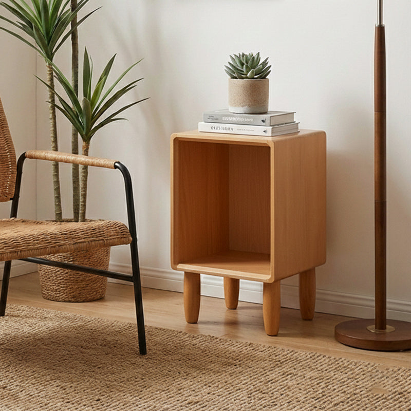Modern Minimalist Rectangular Beech Wood Paulownia Wood Veneer Nightstand 1-Cabinet For Living Room & Bedroom