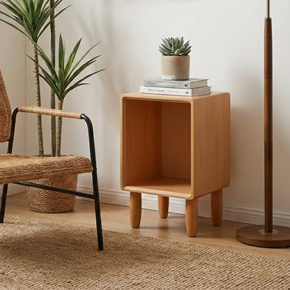 Modern Minimalist Rectangular Beech Wood Paulownia Wood Veneer Nightstand 1-Cabinet For Living Room & Bedroom