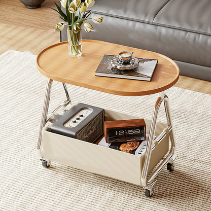 Contemporary Nordic Oval Eco-Friendly Vacuum-Formed Board Stainless Steel Cat Scratching Leather Movable End Table 1-Basket For Living Room