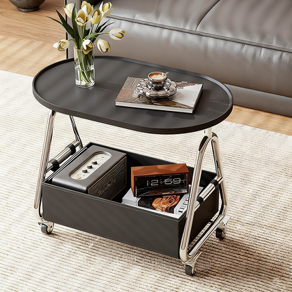 Contemporary Nordic Oval Eco-Friendly Vacuum-Formed Board Stainless Steel Cat Scratching Leather Movable End Table 1-Basket For Living Room