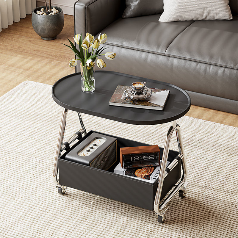 Contemporary Nordic Oval Eco-Friendly Vacuum-Formed Board Stainless Steel Cat Scratching Leather Movable End Table 1-Basket For Living Room