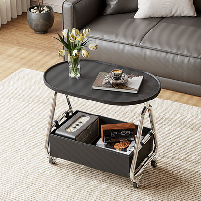 Contemporary Nordic Oval Eco-Friendly Vacuum-Formed Board Stainless Steel Cat Scratching Leather Movable End Table 1-Basket For Living Room