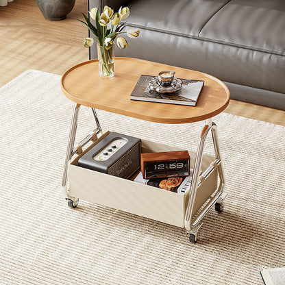 Contemporary Nordic Oval Eco-Friendly Vacuum-Formed Board Stainless Steel Cat Scratching Leather Movable End Table 1-Basket For Living Room