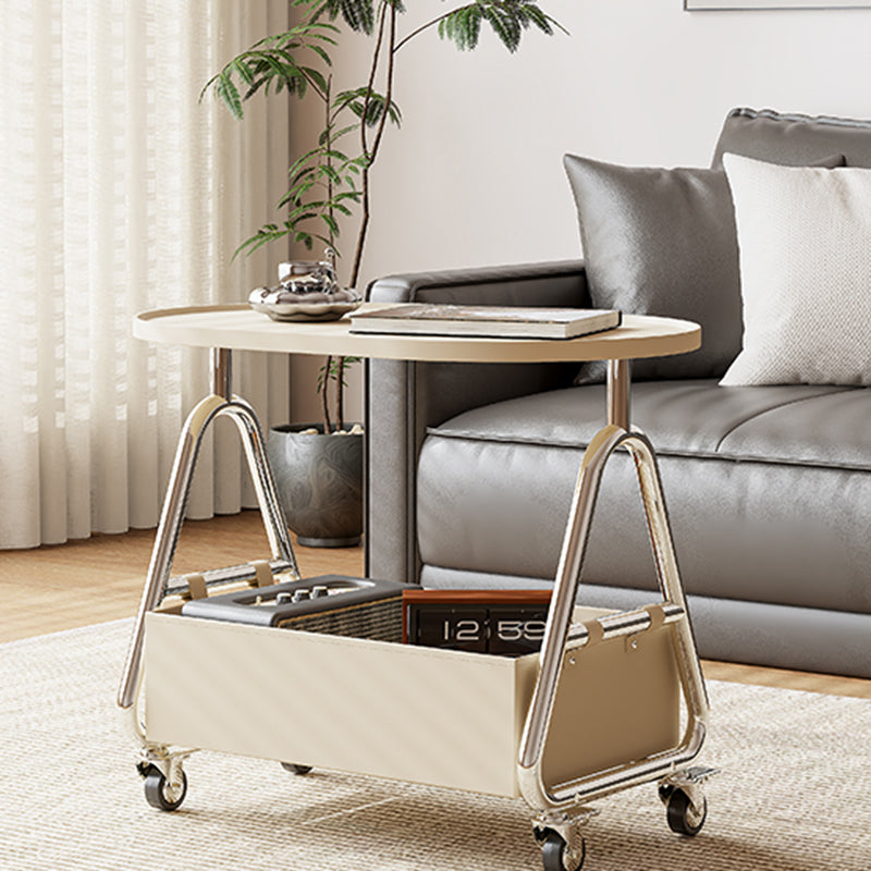 Contemporary Nordic Oval Eco-Friendly Vacuum-Formed Board Stainless Steel Cat Scratching Leather Movable End Table 1-Basket For Living Room