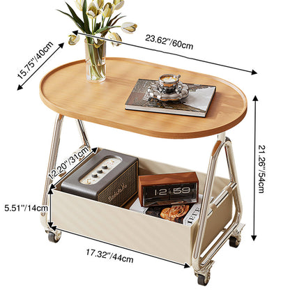 Contemporary Nordic Oval Eco-Friendly Vacuum-Formed Board Stainless Steel Cat Scratching Leather Movable End Table 1-Basket For Living Room