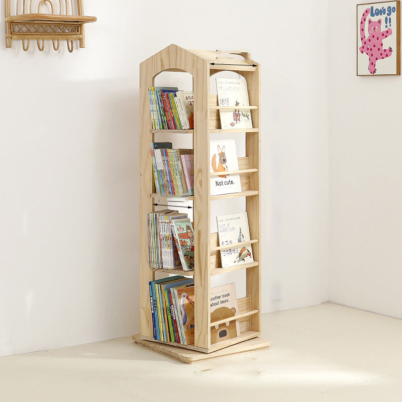 Contemporary Creative House-Shaped Pine Wood Rotatable Kids Floor-Standing Bookshelf 3/4-Tier For Study