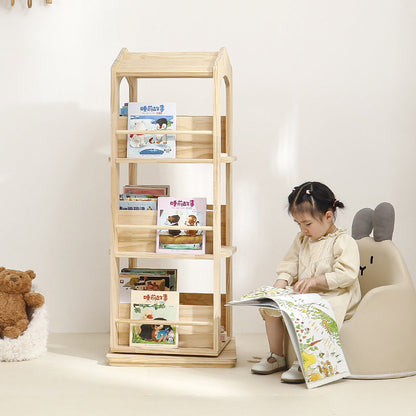Contemporary Creative House-Shaped Pine Wood Rotatable Kids Floor-Standing Bookshelf 3/4-Tier For Study