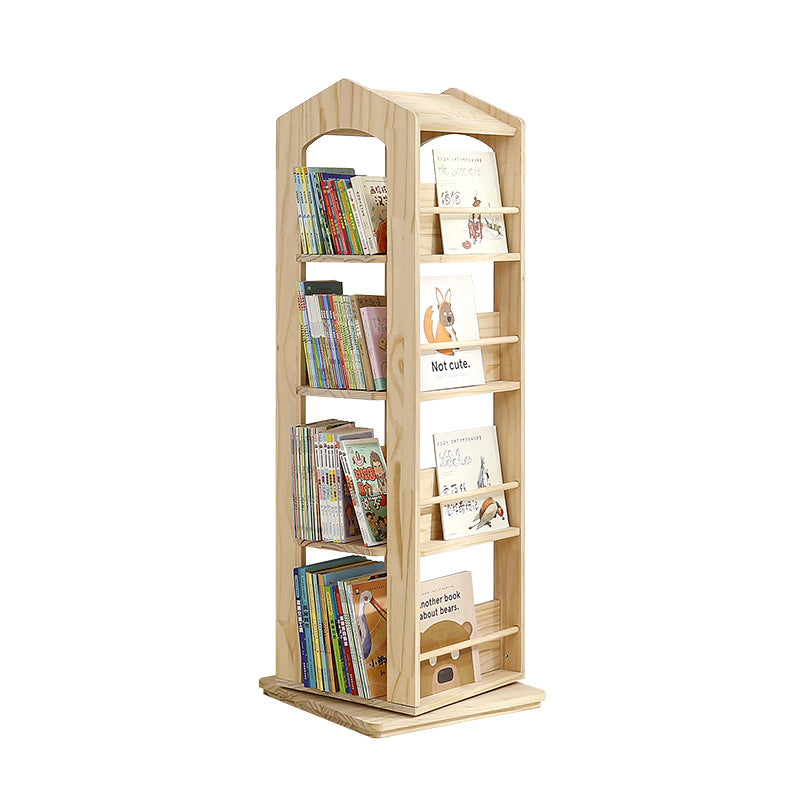 Contemporary Creative House-Shaped Pine Wood Rotatable Kids Floor-Standing Bookshelf 3/4-Tier For Study