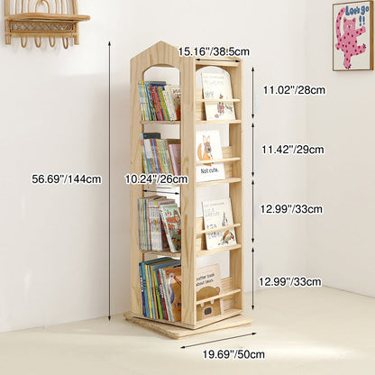 Contemporary Creative House-Shaped Pine Wood Rotatable Kids Floor-Standing Bookshelf 3/4-Tier For Study