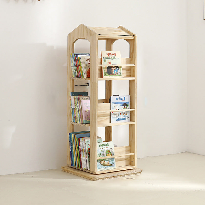 Contemporary Creative House-Shaped Pine Wood Rotatable Kids Floor-Standing Bookshelf 3/4-Tier For Study