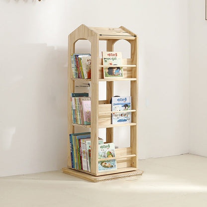 Contemporary Creative House-Shaped Pine Wood Rotatable Kids Floor-Standing Bookshelf 3/4-Tier For Study