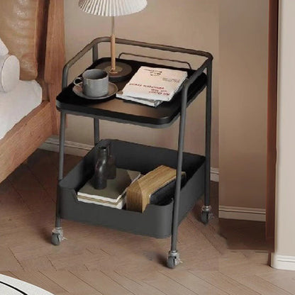 Modern Minimalist Trapezoidal Iron Rock Slab Wooden Board Movable End Table 2-Tier For Living Room