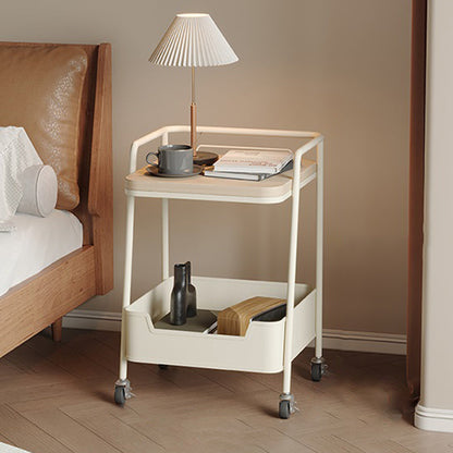 Modern Minimalist Trapezoidal Iron Rock Slab Wooden Board Movable End Table 2-Tier For Living Room
