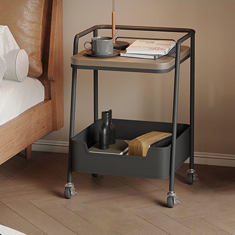 Modern Minimalist Trapezoidal Iron Rock Slab Wooden Board Movable End Table 2-Tier For Living Room