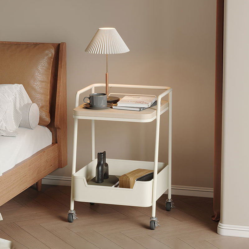 Modern Minimalist Trapezoidal Iron Rock Slab Wooden Board Movable End Table 2-Tier For Living Room