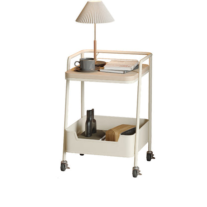 Modern Minimalist Trapezoidal Iron Rock Slab Wooden Board Movable End Table 2-Tier For Living Room