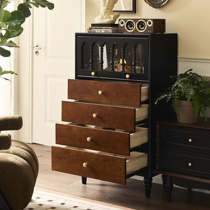 Traditional Vintage Rectangular Ash Wood Pine Wood Eco-Friendly Solid Wood Multi-Layer Board Storage Cabinet 4-Drawer For Living Room & Bedroom