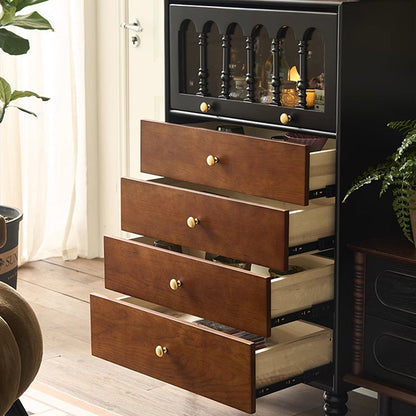 Traditional Vintage Rectangular Ash Wood Pine Wood Eco-Friendly Solid Wood Multi-Layer Board Storage Cabinet 4-Drawer For Living Room & Bedroom