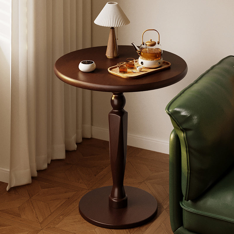 Traditional Vintage Rubberwood Round Coffee Table 1-Tier For Living Room