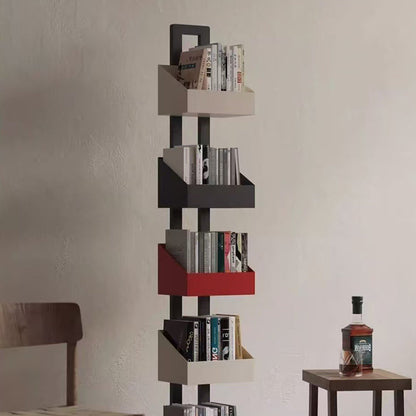 Contemporary Industrial Corrosion Resistant Iron Narrow Ladder Floor Storage Bookshelf 3/4/5-Tier For Living Room