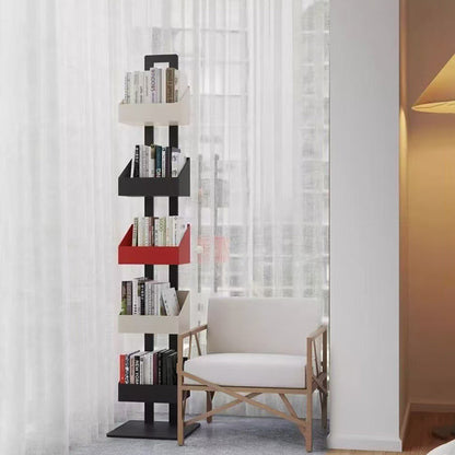 Contemporary Industrial Corrosion Resistant Iron Narrow Ladder Floor Storage Bookshelf 3/4/5-Tier For Living Room