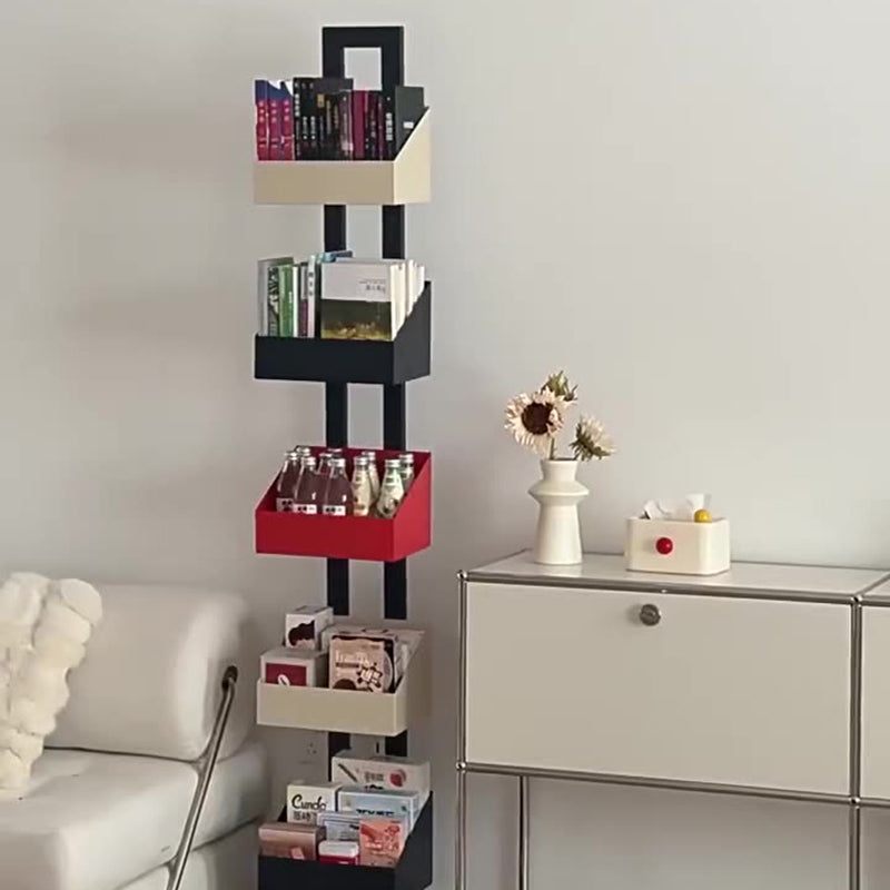 Contemporary Industrial Corrosion Resistant Iron Narrow Ladder Floor Storage Bookshelf 3/4/5-Tier For Living Room