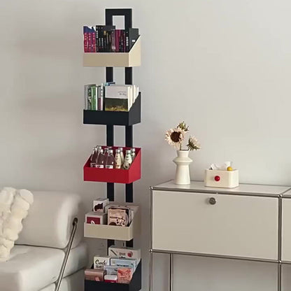 Contemporary Industrial Corrosion Resistant Iron Narrow Ladder Floor Storage Bookshelf 3/4/5-Tier For Living Room