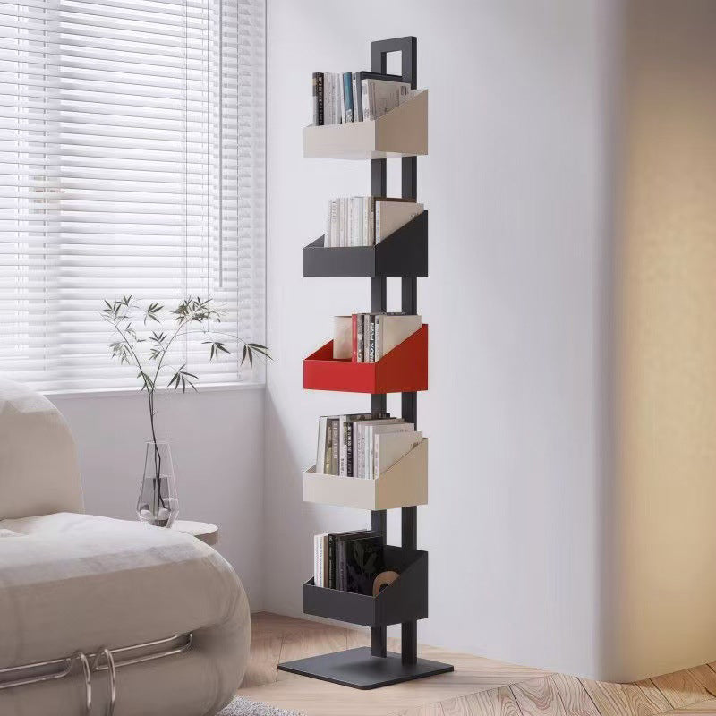 Contemporary Industrial Corrosion Resistant Iron Narrow Ladder Floor Storage Bookshelf 3/4/5-Tier For Living Room