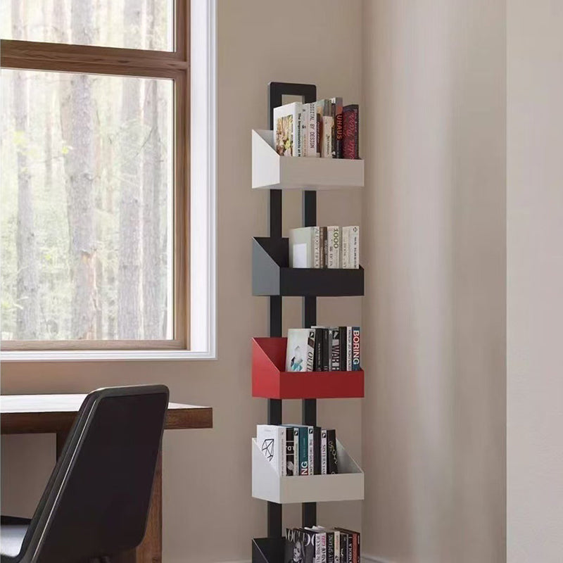 Contemporary Industrial Corrosion Resistant Iron Narrow Ladder Floor Storage Bookshelf 3/4/5-Tier For Living Room